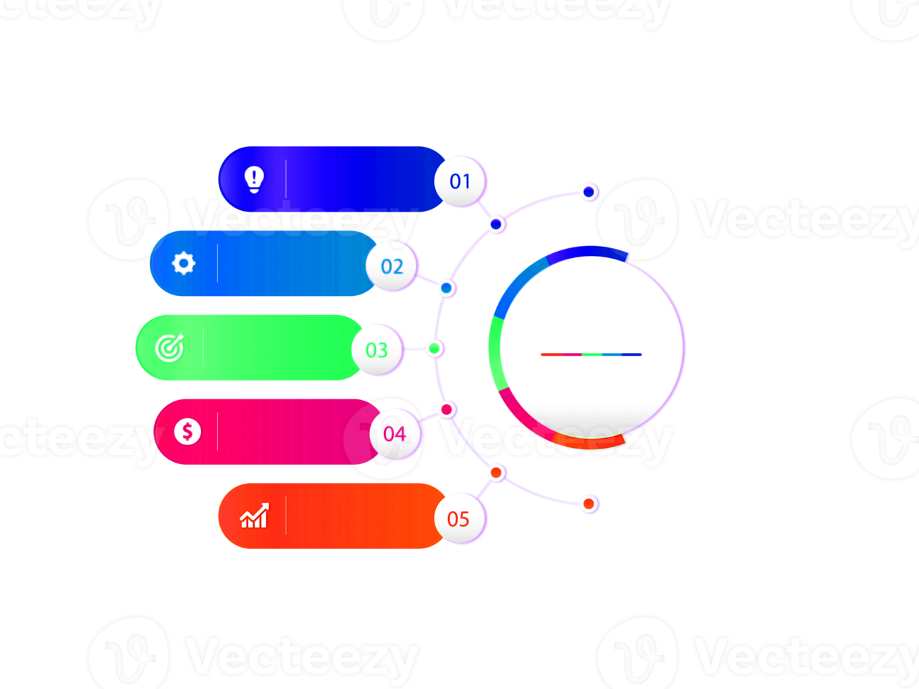 objet coloré en cinq étapes pour le modèle infographique png