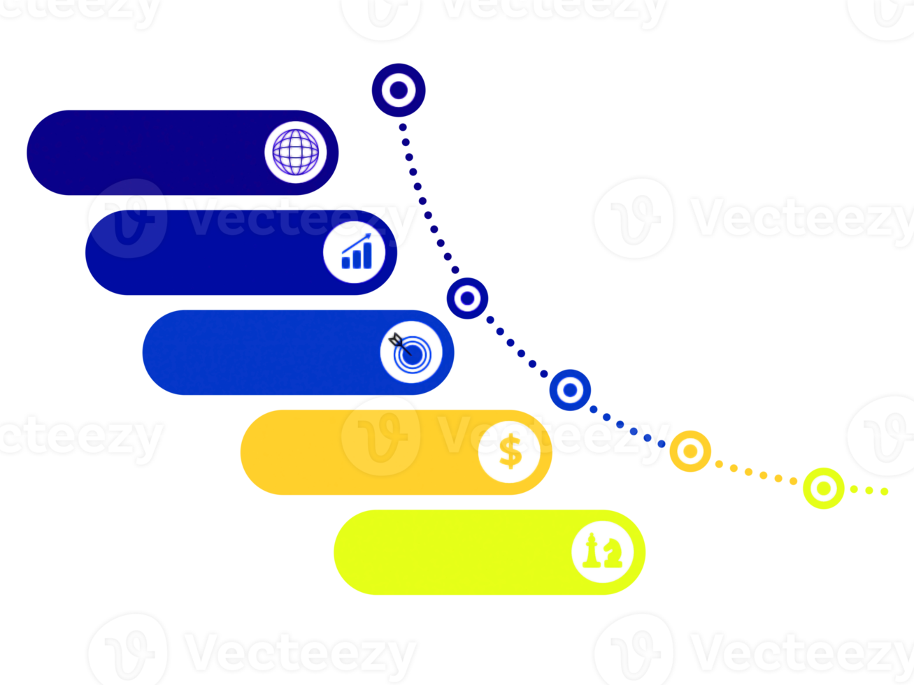 objet coloré en cinq étapes pour le modèle de chronologie infographique png