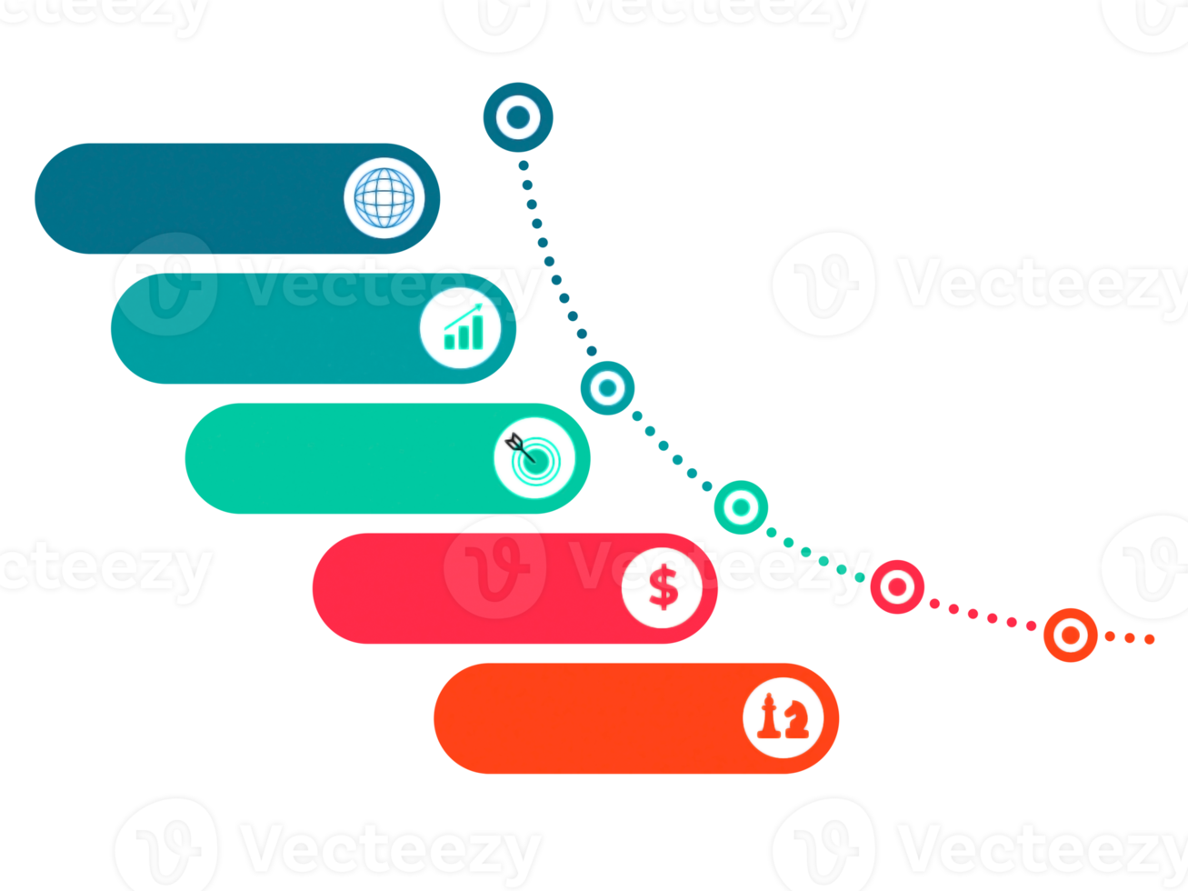 objet coloré en cinq étapes pour le modèle de chronologie infographique png