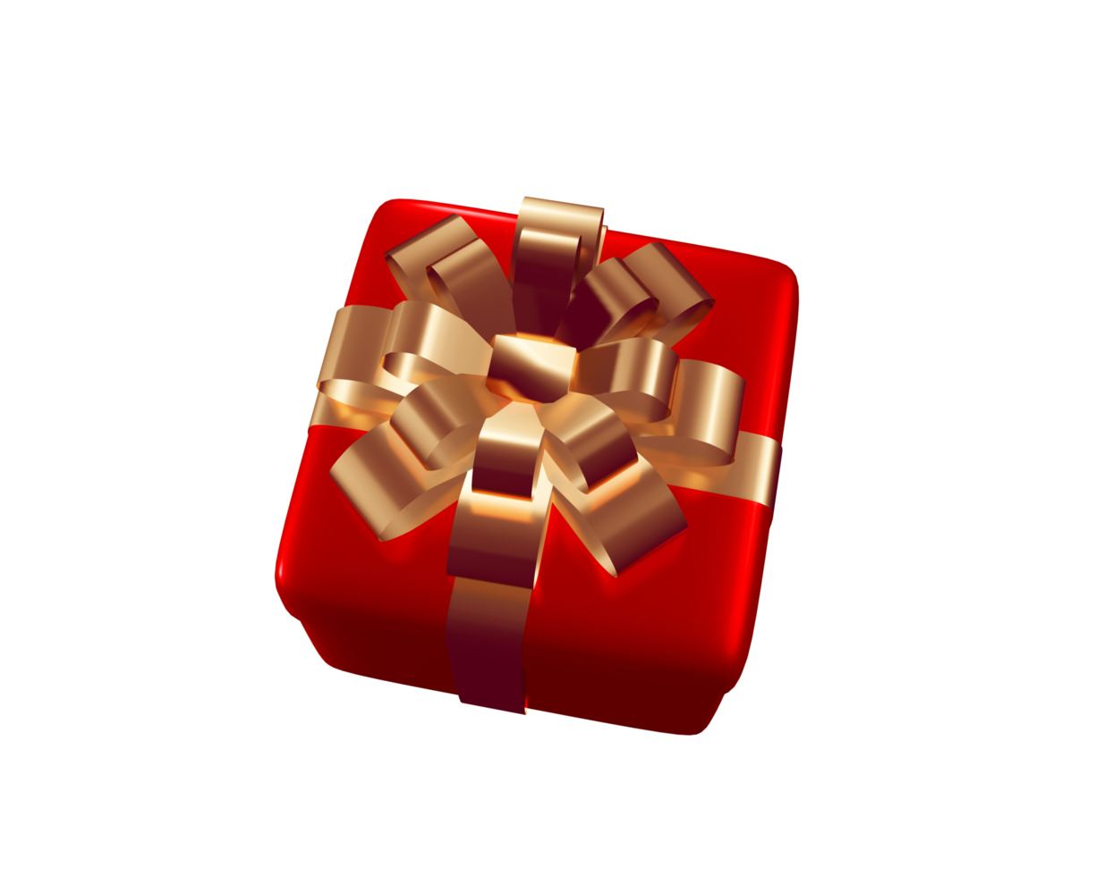 3d png gåvor låda röd med band element, glad jul och Lycklig ny år begrepp för en födelsedag, Lycklig ny år, 3d tolkning illustration.