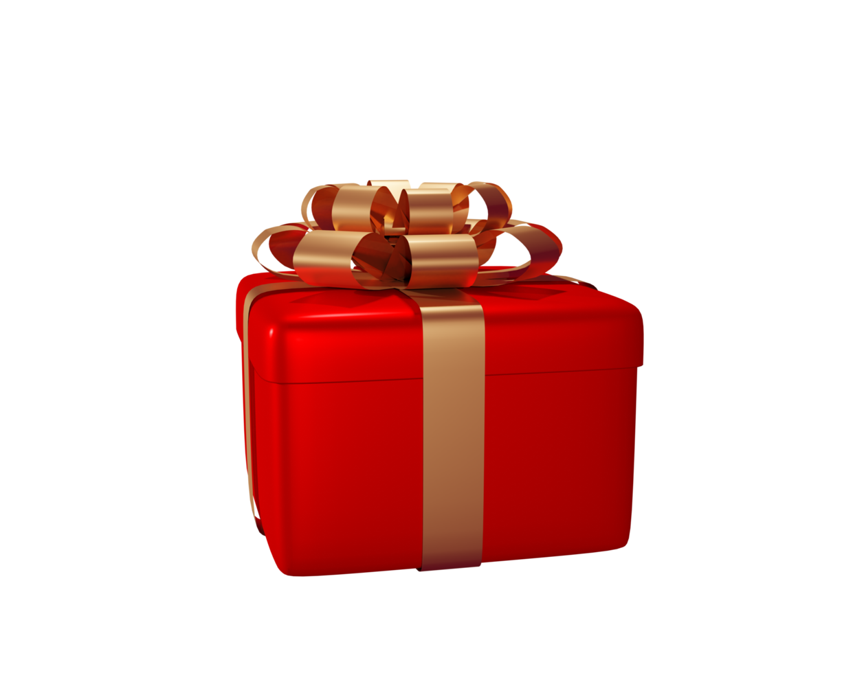 3d png geschenkbox rot mit bandelement, frohe weihnachten und guten rutsch ins neue jahr-konzept für einen geburtstag, guten rutsch ins neue jahr, 3d-rendering-illustration.