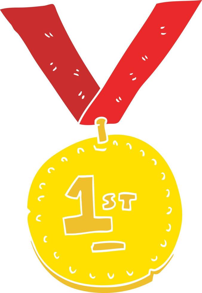 flat color illustration of a cartoon first place medal vector