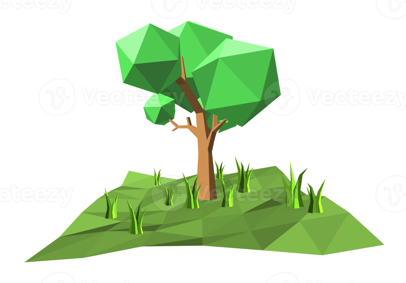 Low polygon 3D tree and grasses png