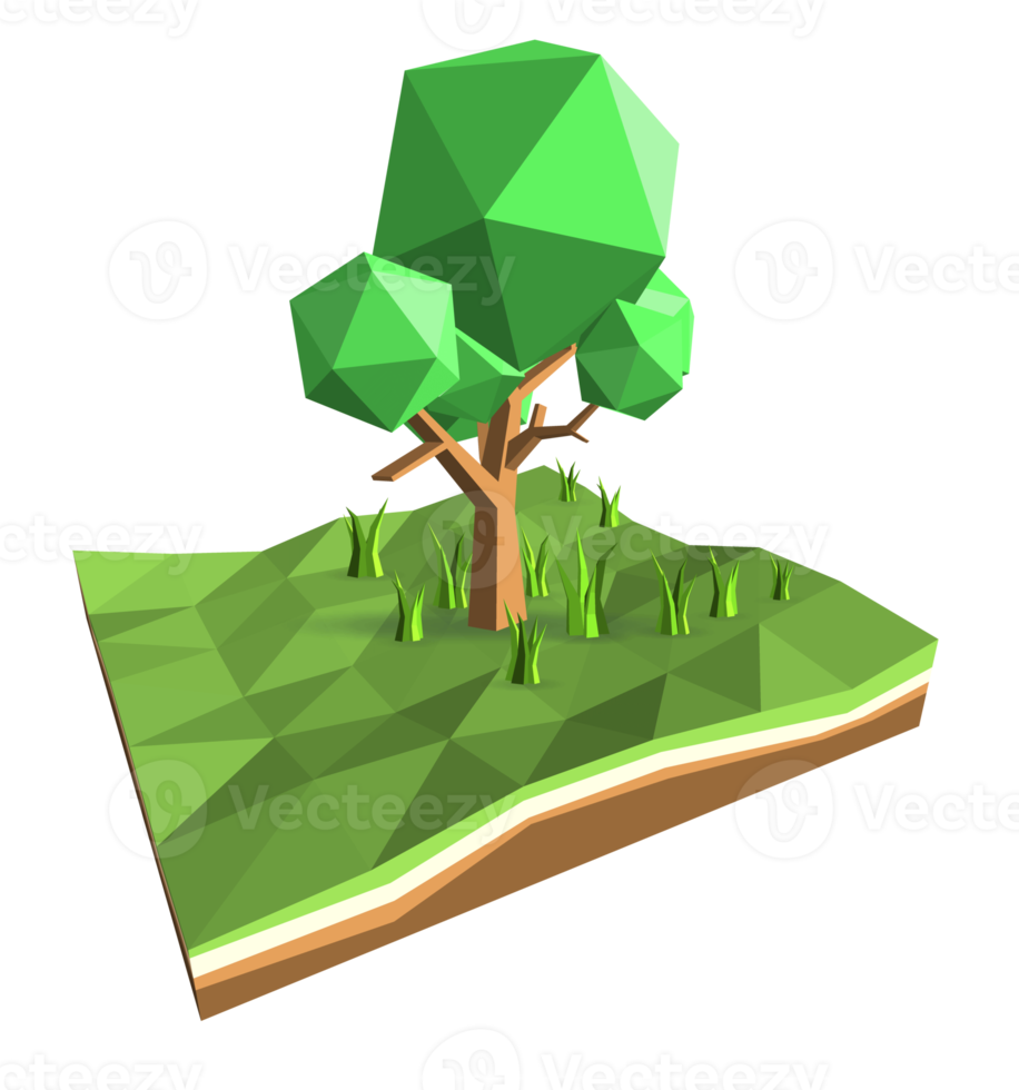 Low polygon 3D tree and grasses png