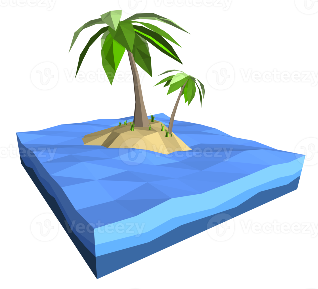 3Ds low polygon palm tree on lonely island in the ocean png