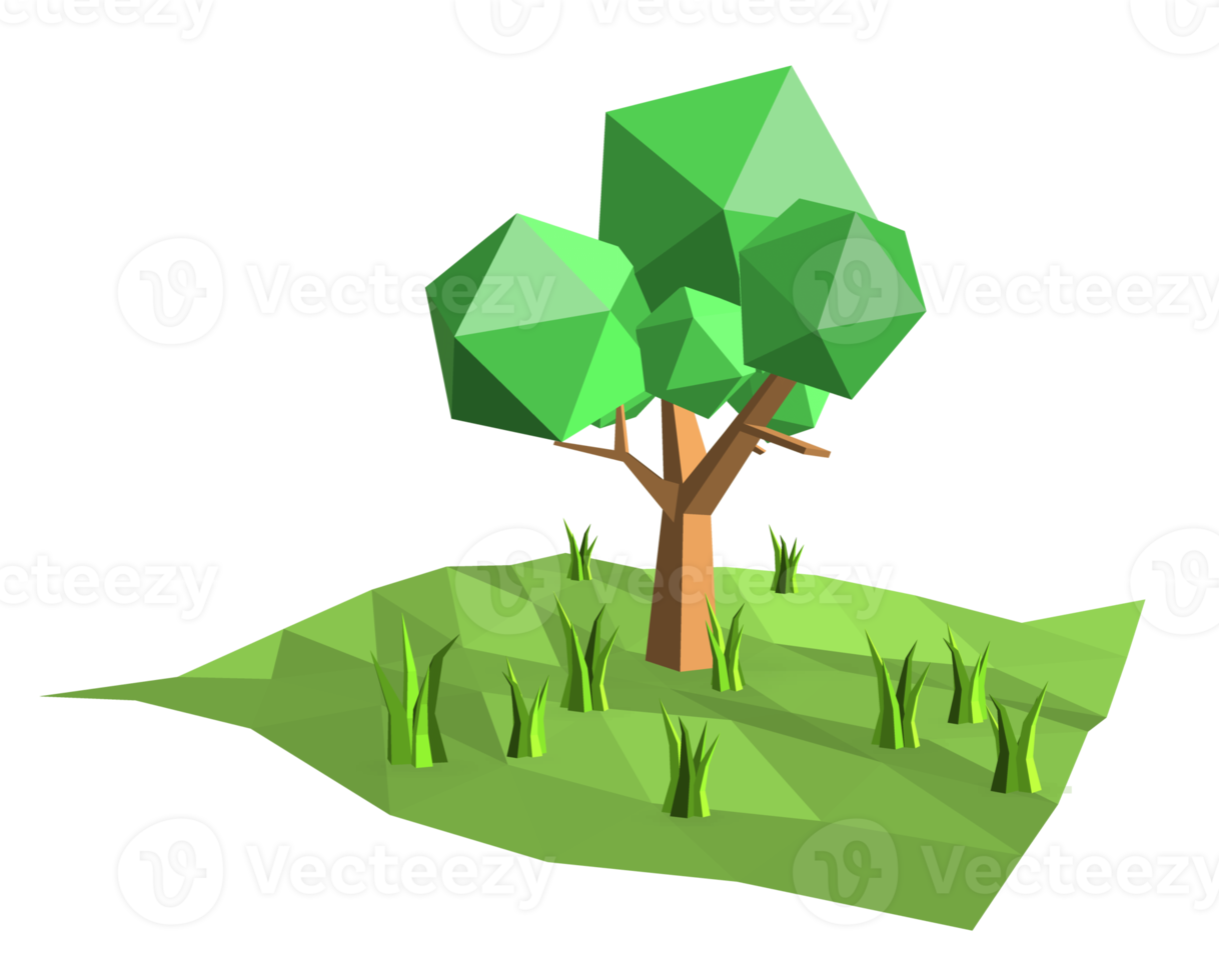 Low polygon 3D tree and grasses png