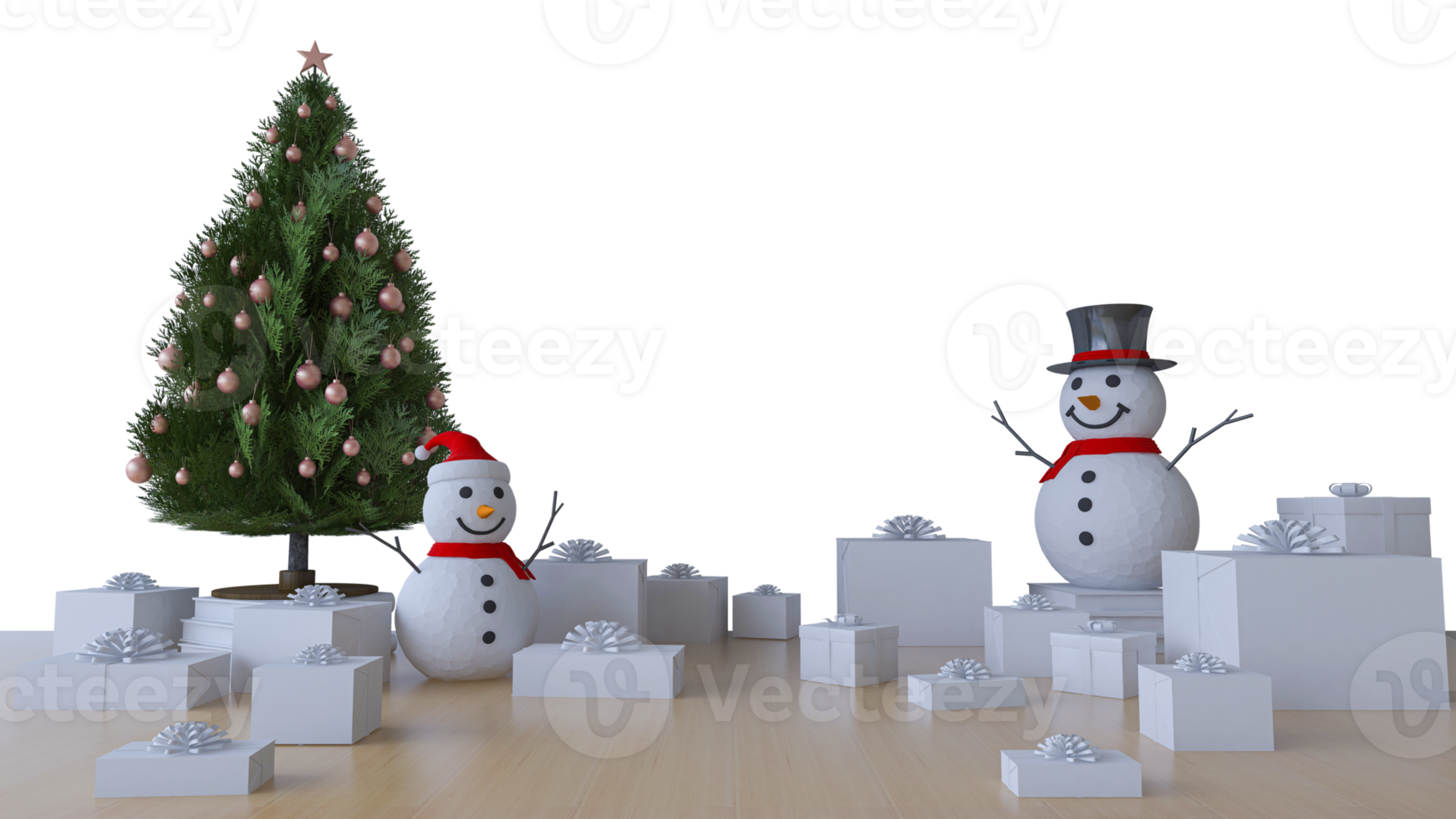 Mockup of 3Ds rendering of christmas tree and snow man on the table png