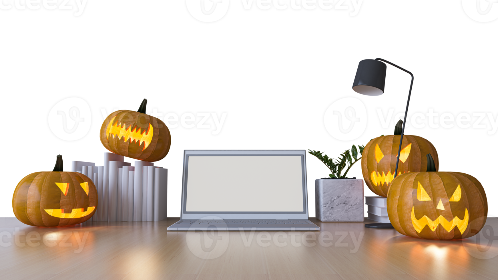 3d rendering image of working table with pumpkin head png