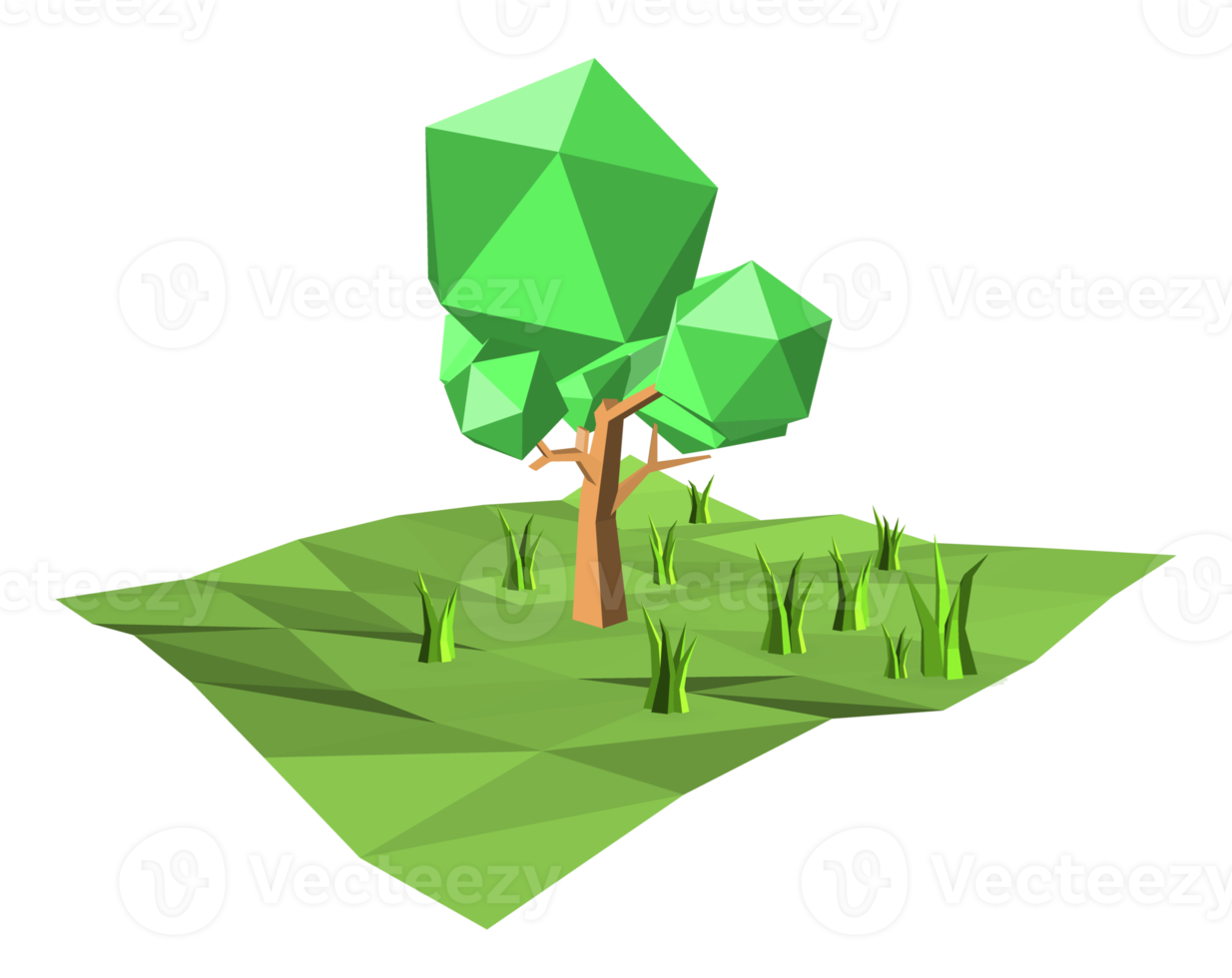 niedriger polygonaler 3d-baum und gräser png