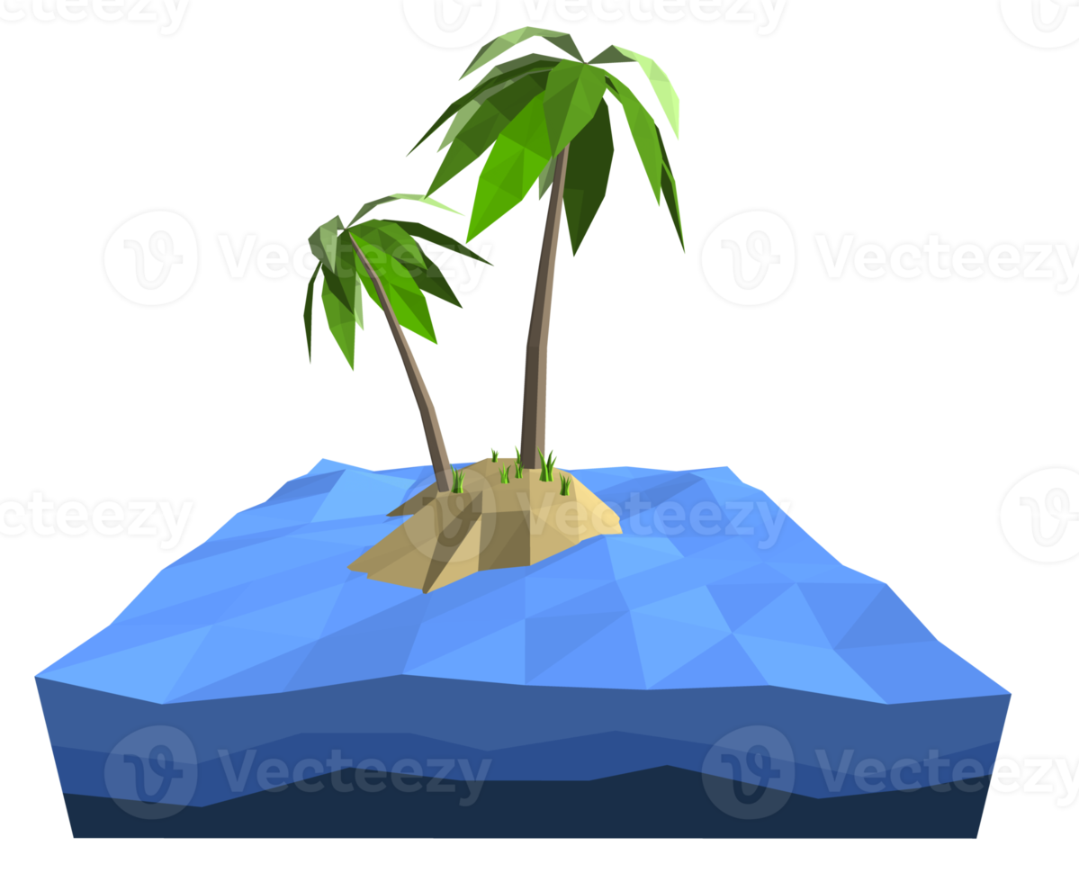 3Ds low polygon palm tree on lonely island in the ocean png