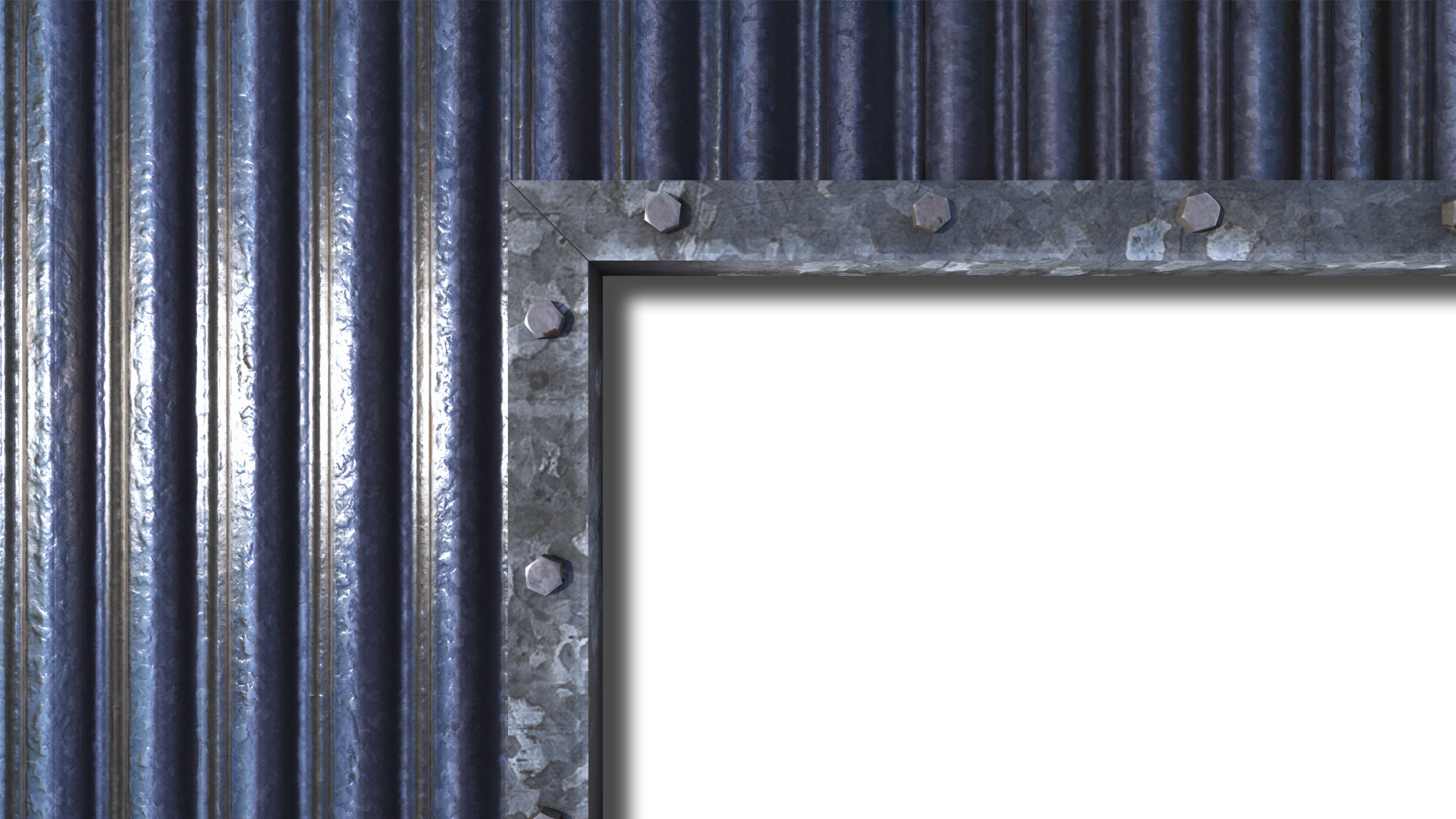 A 3d rendering image of a rust steel frame on old metal sheet wall and