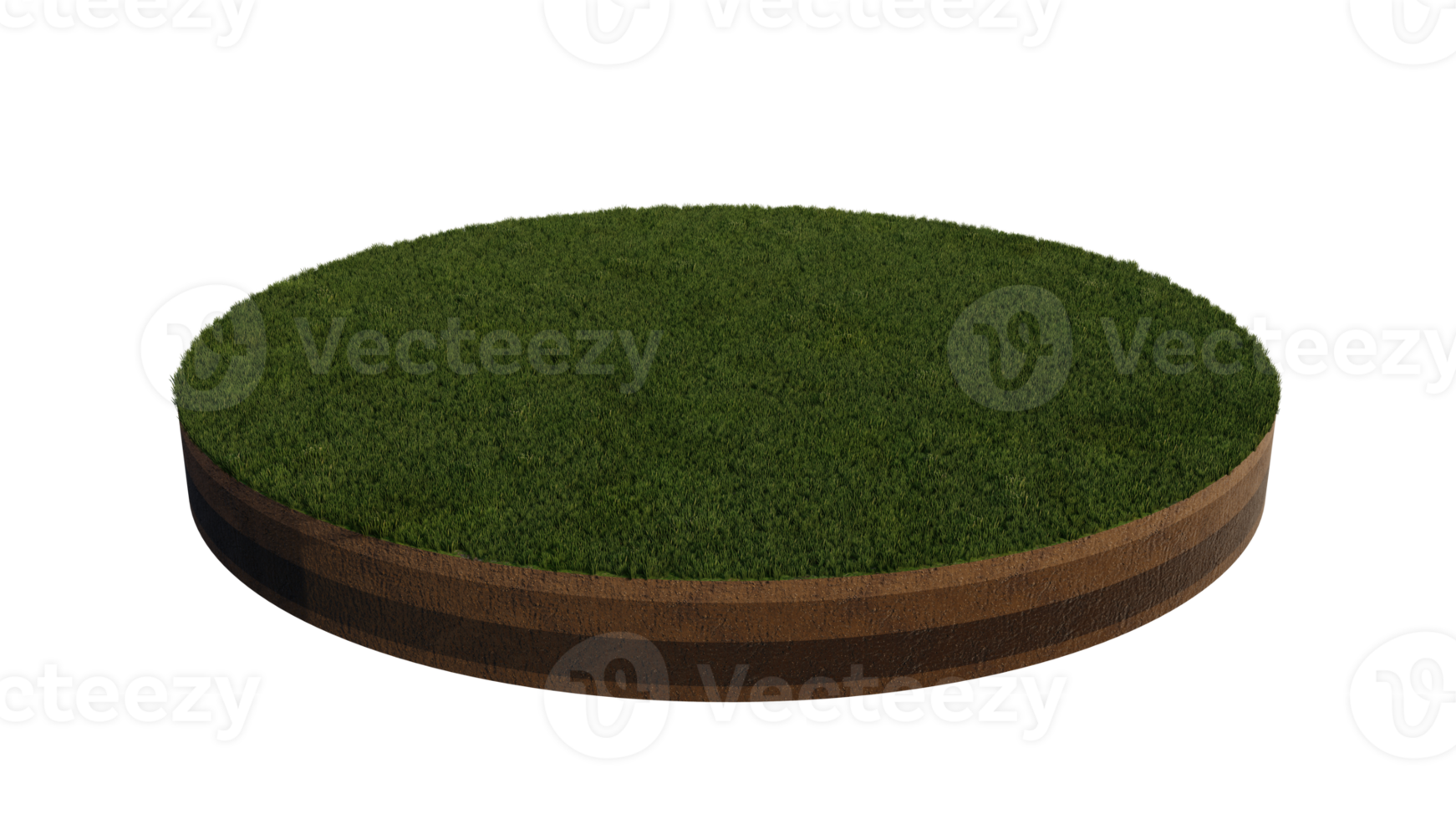 3d rendering image of grass field island on transparent background png