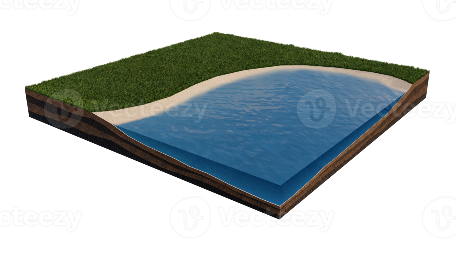 3d rendering image of grass field island on transparent background png