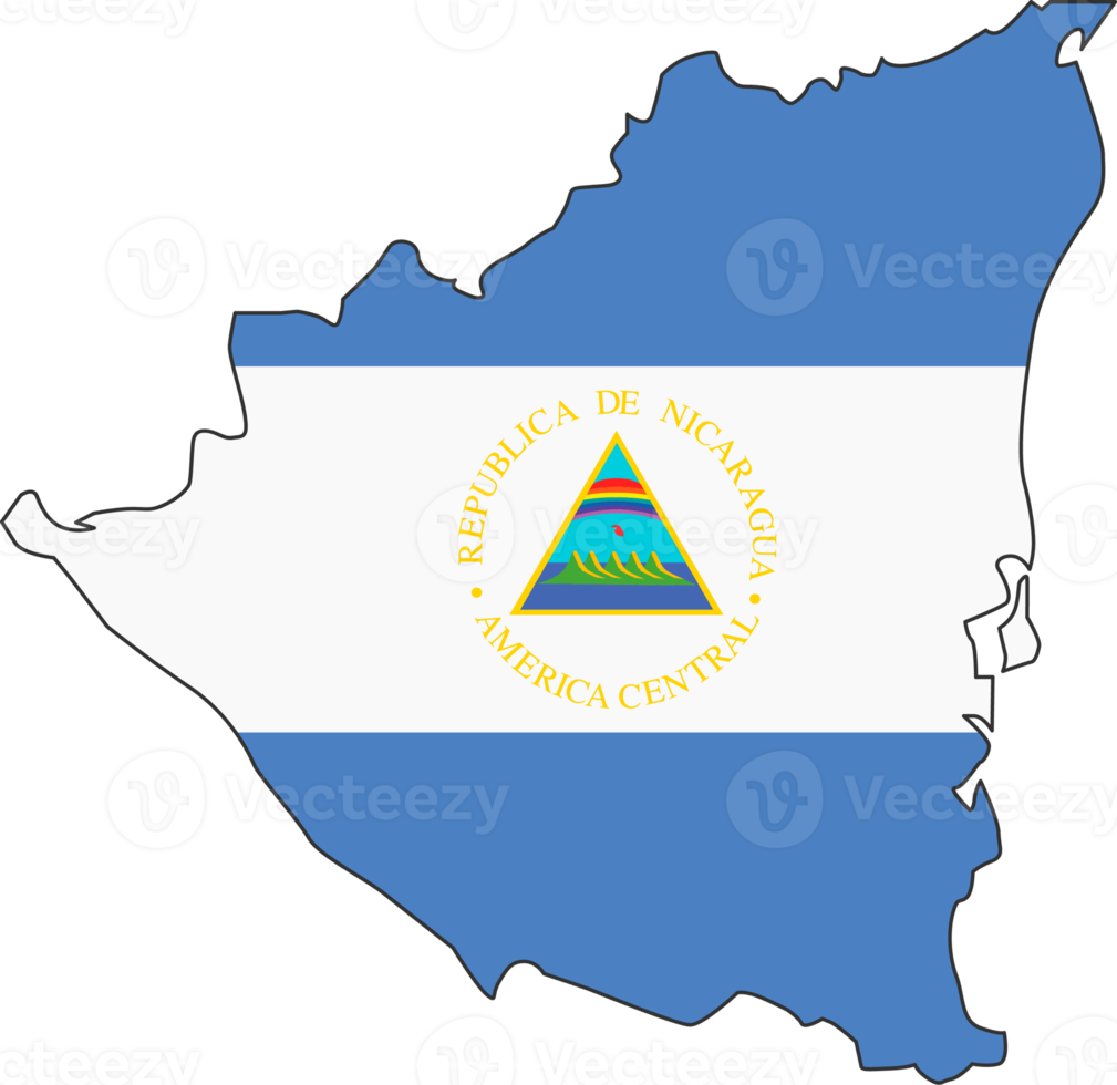 Nicaragua map city color of country flag. png