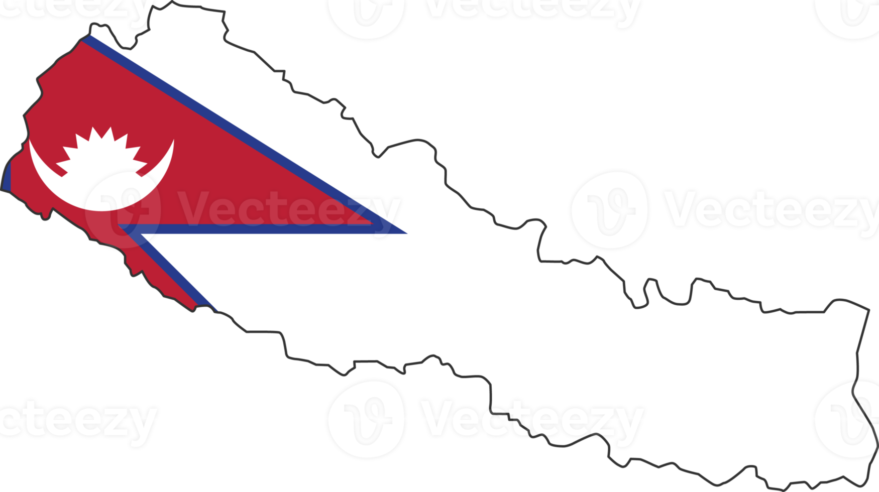 Nepal map city color of country flag. png