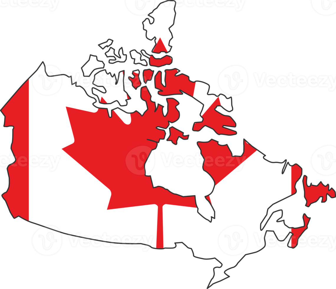 Canada map city color of country flag. png