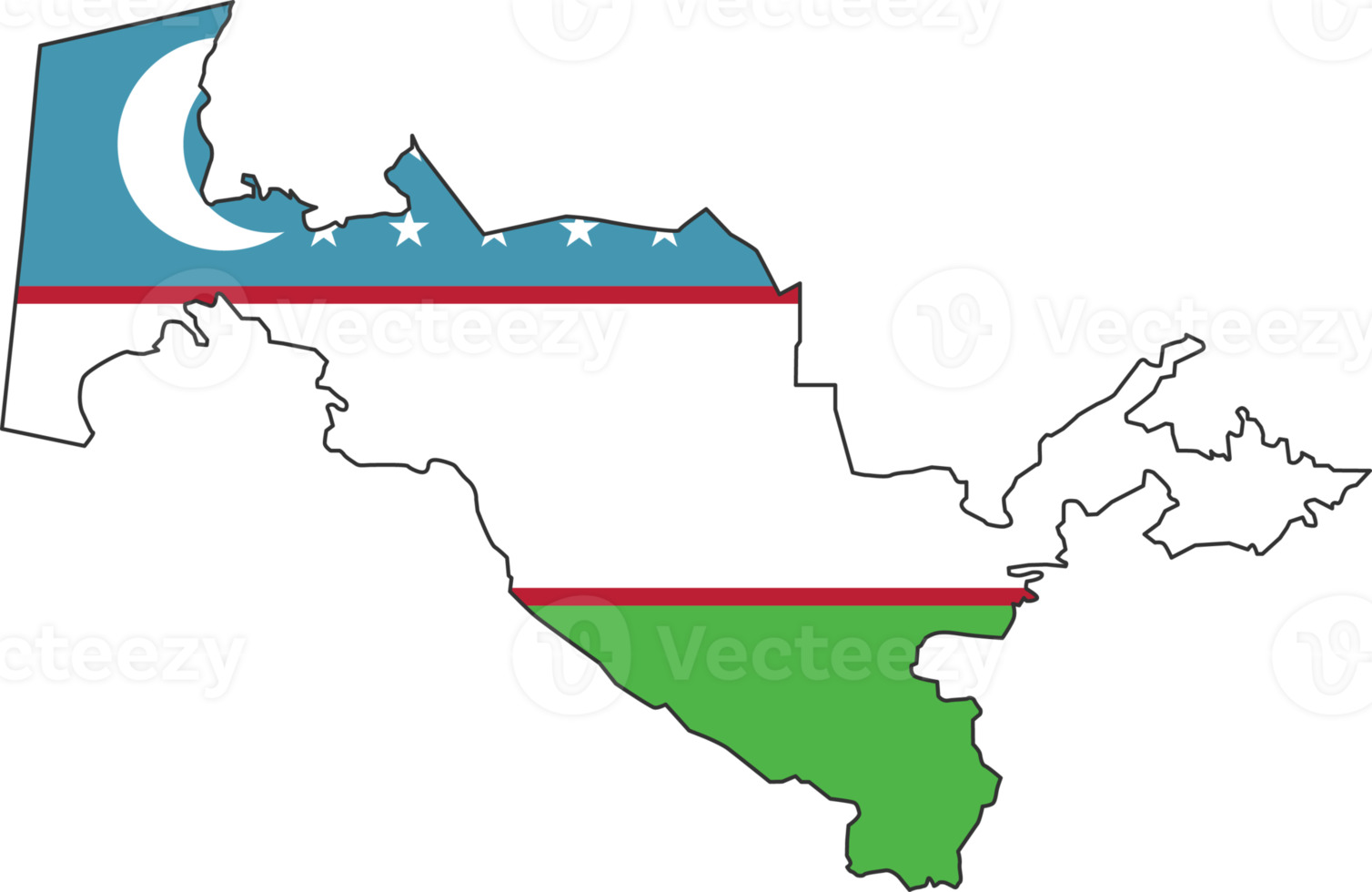 Uzbekistan map city color of country flag. png