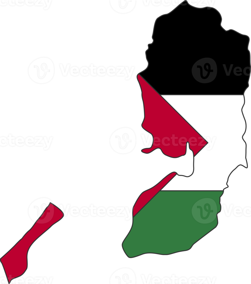 State of Palestine map city color of country flag. png