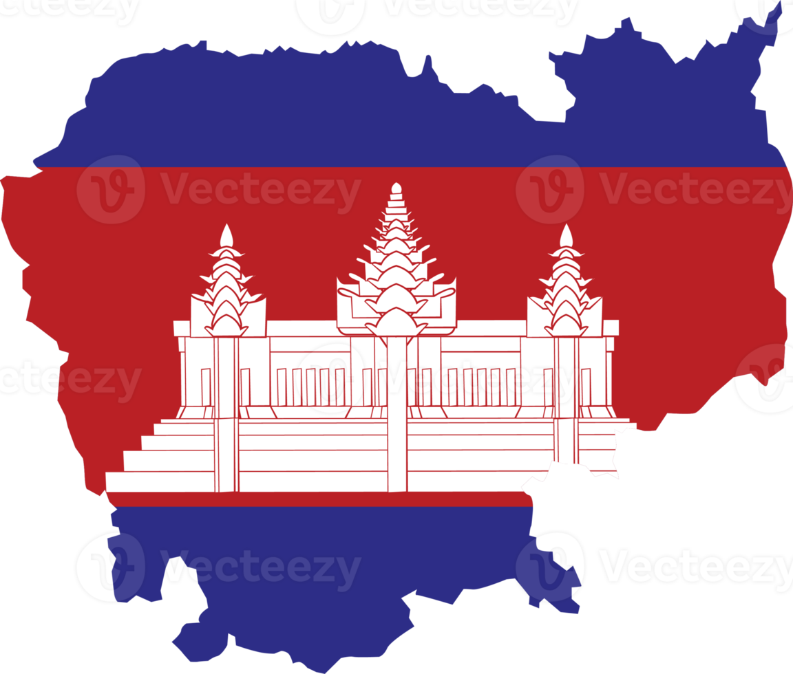 Cambodia map city color of country flag. png