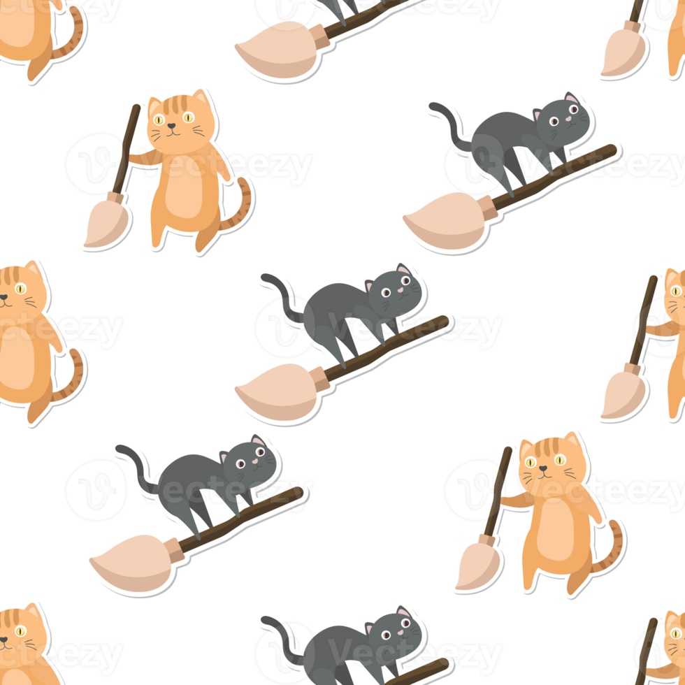 cat in halloween seamless pattern png