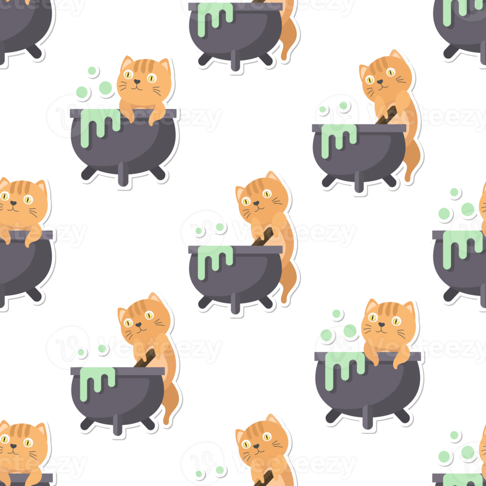 cat in halloween seamless pattern png