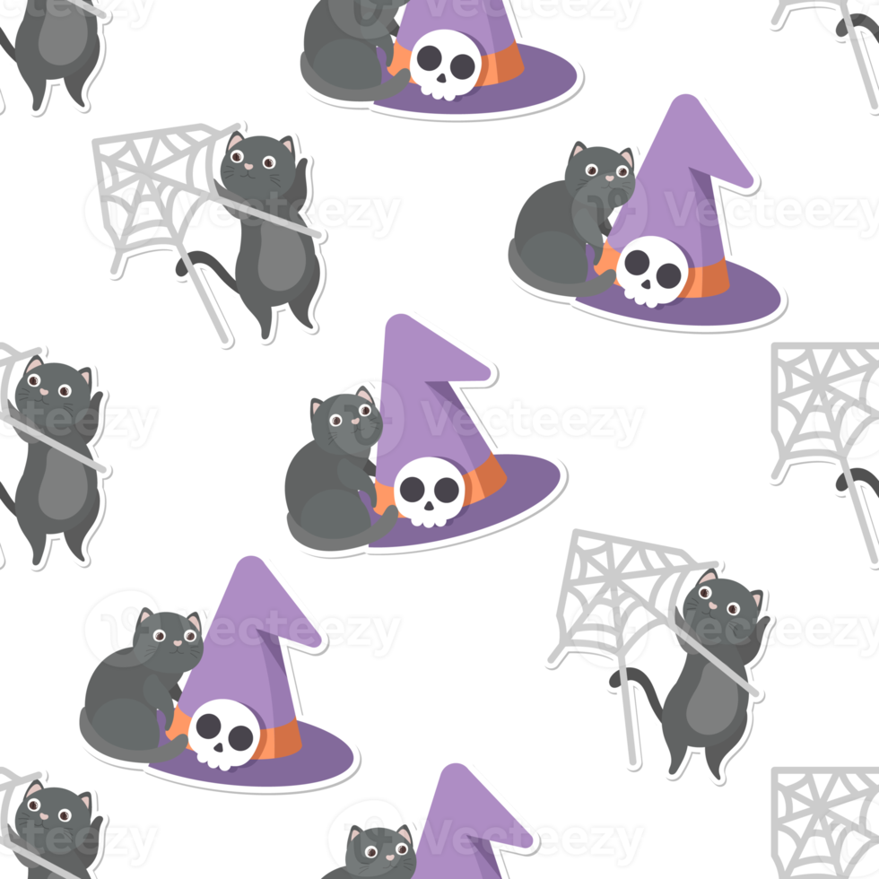 cat in halloween seamless pattern png