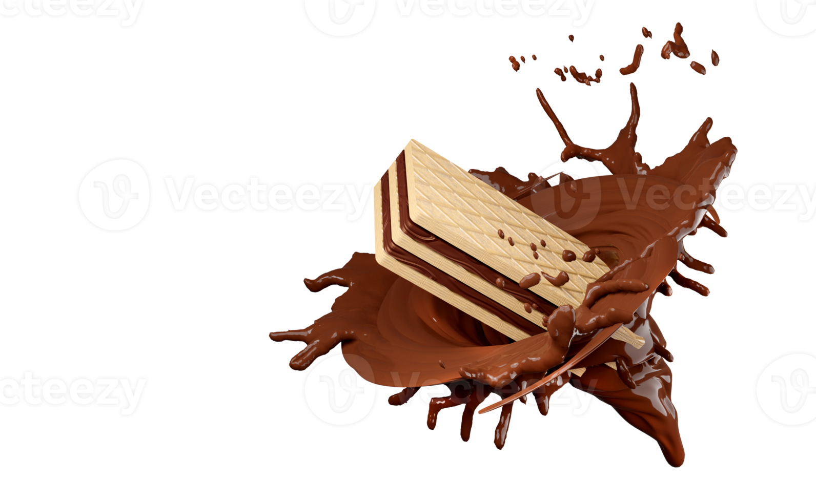 Bâtonnets de gaufrettes croustillantes 3d avec bain à remous au chocolat chaud isolé. publicité pour l'emballage, illustration de rendu 3d png