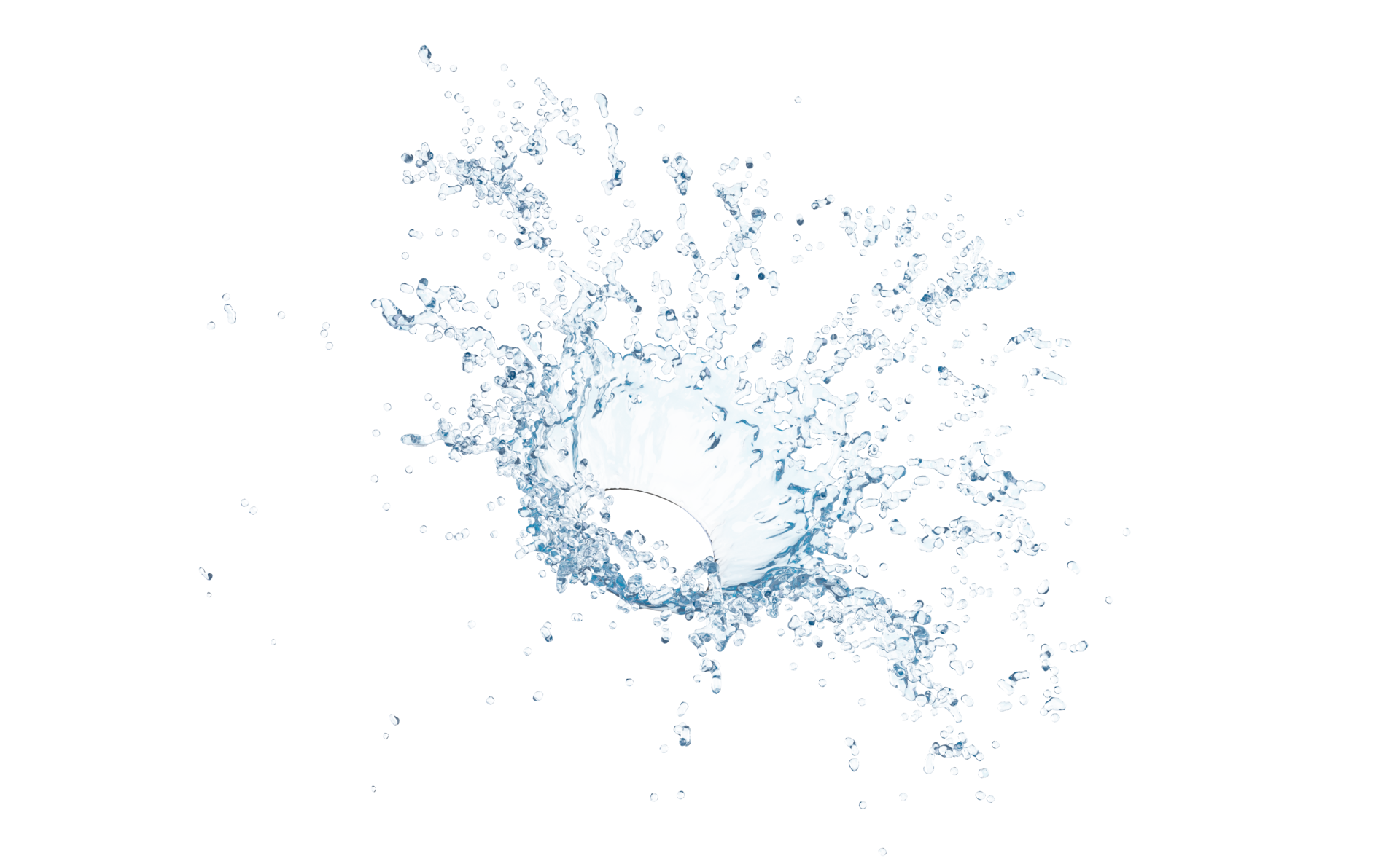 3d clear blue water scattered around, water splash transparent,. 3d