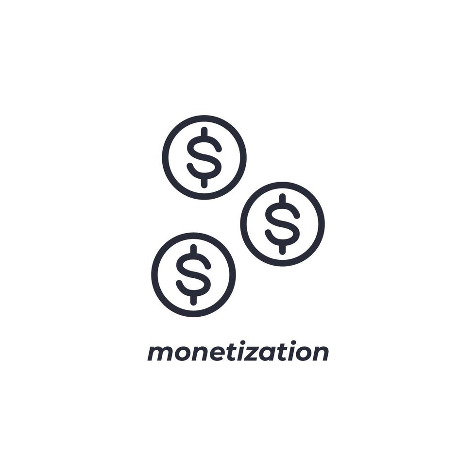 Vector sign of monetization symbol is isolated on a white background. icon color editable.