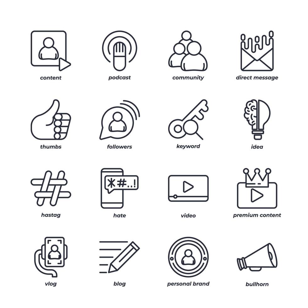 Blogger line icons set, outline vector symbol collection, linear style pictogram pack. Signs, logo illustration.