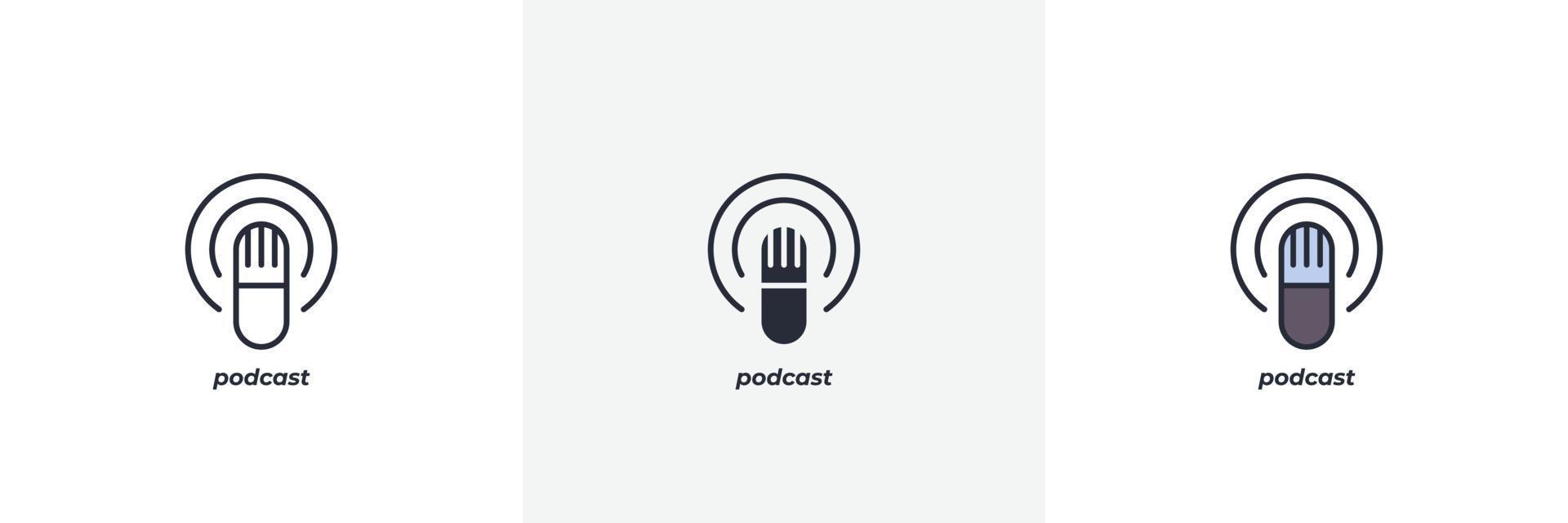 icono de podcast. línea, contorno sólido y relleno versión en color, contorno y signo de vector relleno. símbolo de idea, ilustración de logotipo. gráficos vectoriales