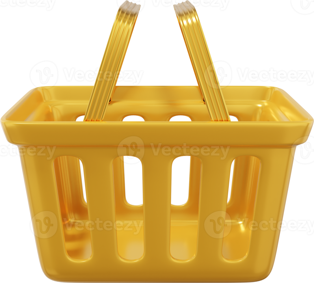 cesta de compras de plástico amarelo com alças. png ícone em fundo transparente. renderização 3D.