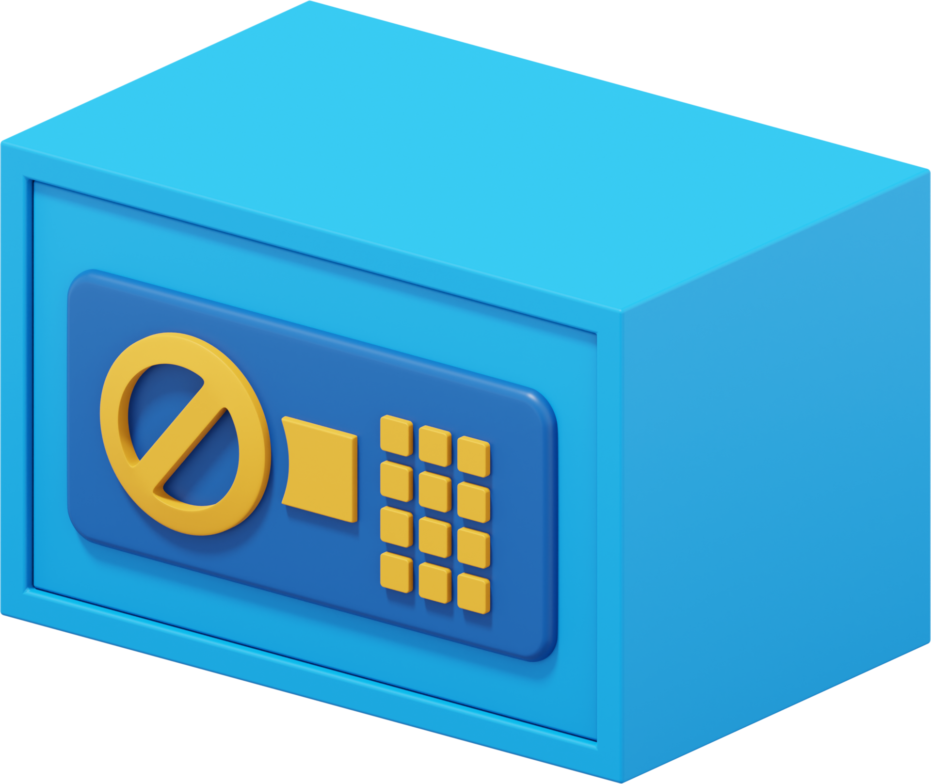 Modern safe with code lock. Blue close storage. PNG icon on transparent