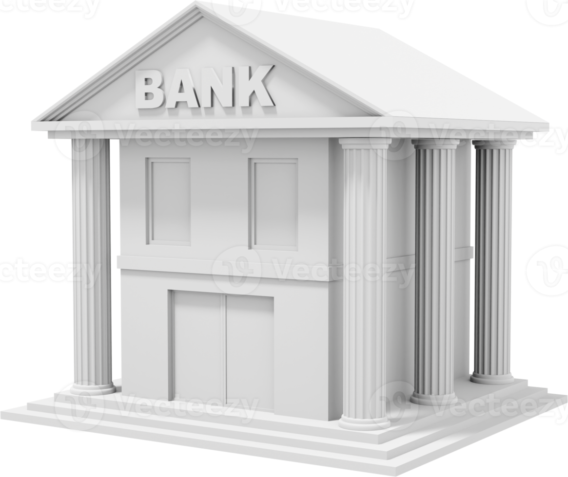 Bank office building is white. PNG icon on transparent background. 3D rendering.