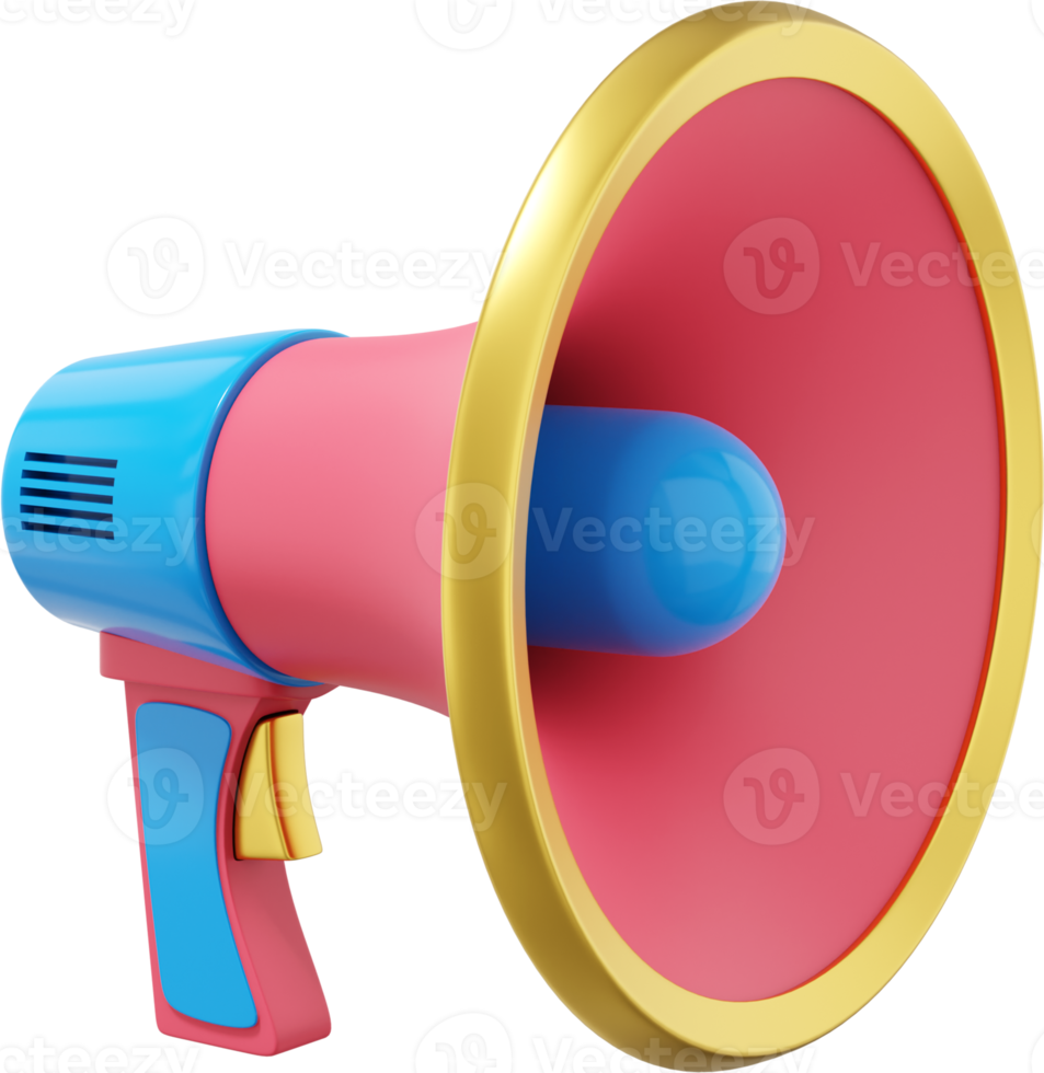 Megaphone realistic red. PNG icon on a transparent background. 3D rendering.