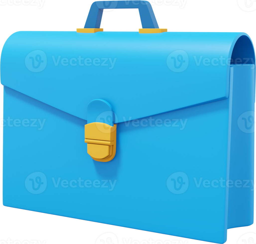 vista lateral del maletín azul. icono png sobre fondo transparente. portafolio de negocios. representación 3d