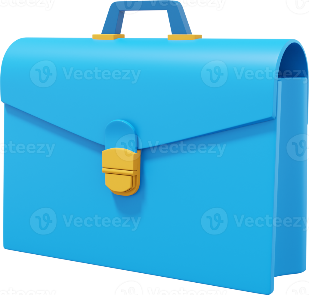 Blue Briefcase Side View. PNG icon on transparent background. Business portfolio. 3D rendering.