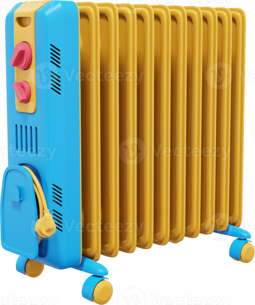 Electric oil radiator heater. Multicolored PNG icon on transparent background. 3D rendering.