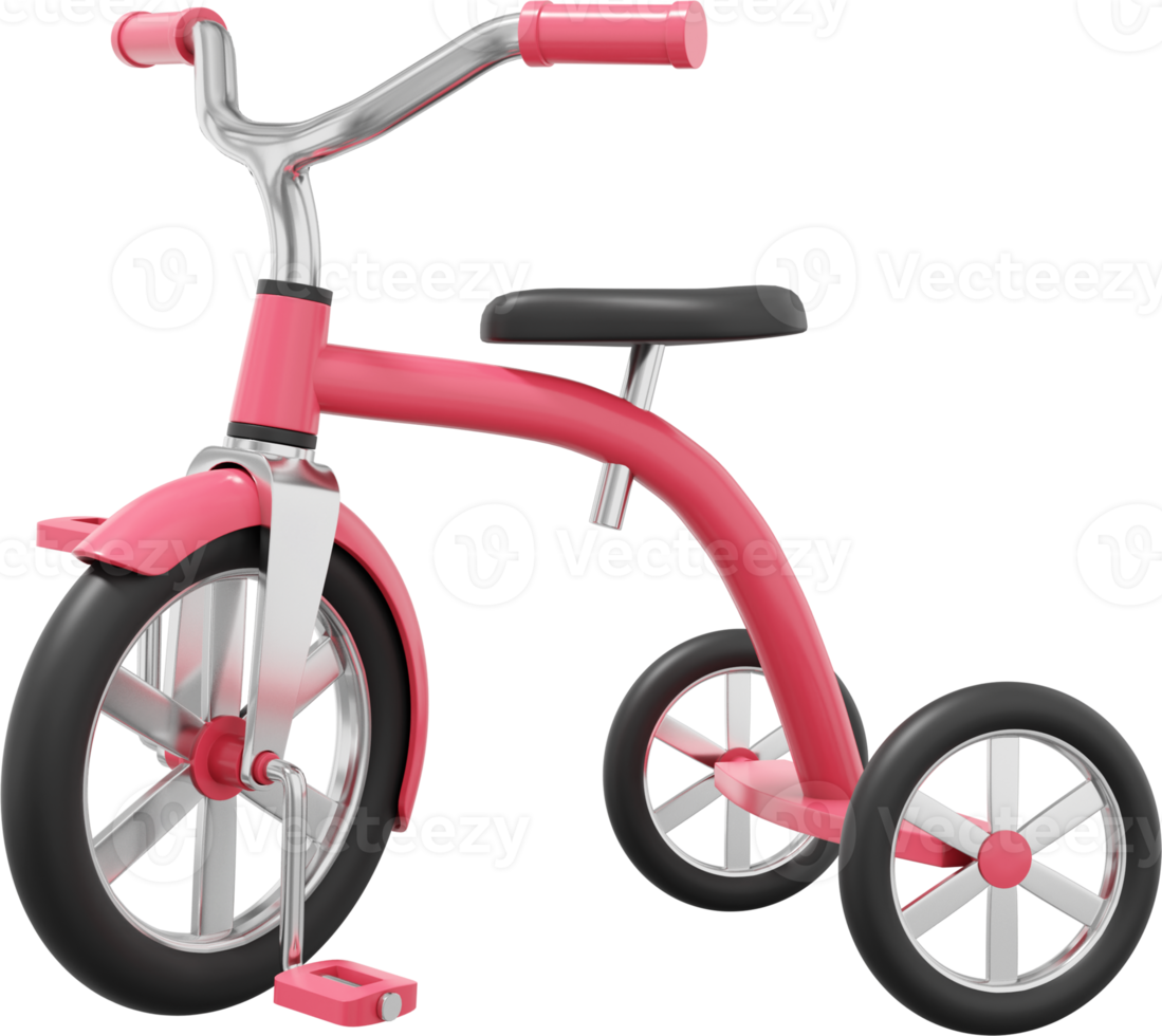 Children tricycle. Realistic PNG icon on transparent background. 3D rendering.