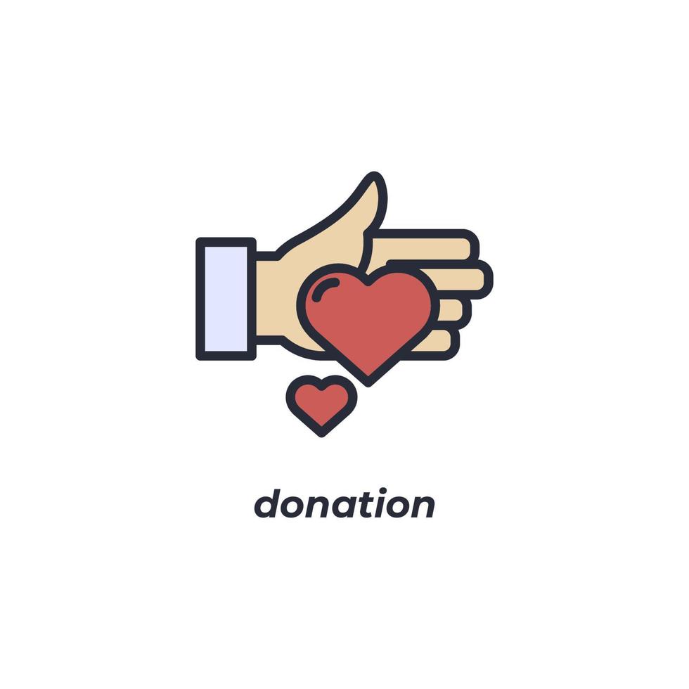 el signo vectorial del símbolo de donación está aislado en un fondo blanco. color de icono editable. vector
