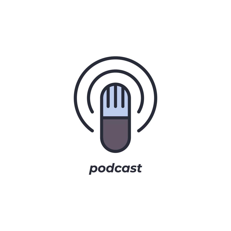 el signo vectorial del símbolo de podcast está aislado en un fondo blanco. color de icono editable. vector