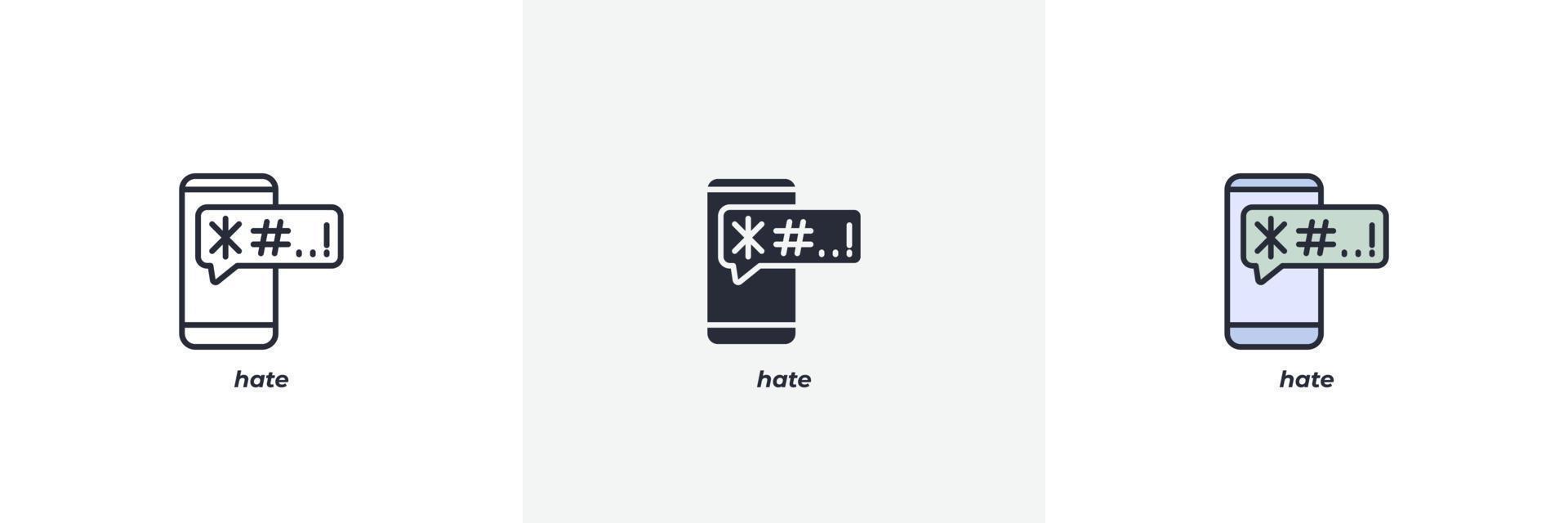 hate icon. Line, solid and filled outline colorful version, outline and filled vector sign. Idea Symbol, logo illustration. Vector graphics