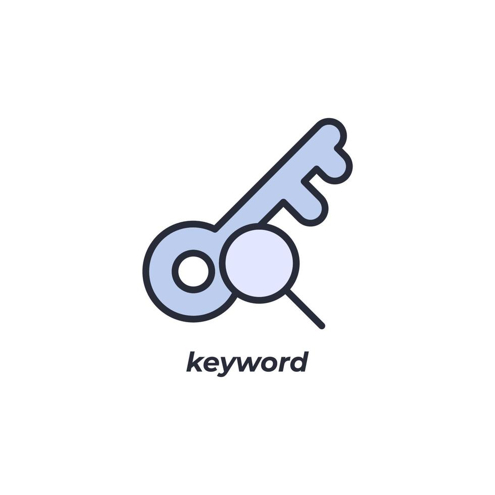 el signo vectorial del símbolo de palabra clave está aislado en un fondo blanco. color de icono editable. vector