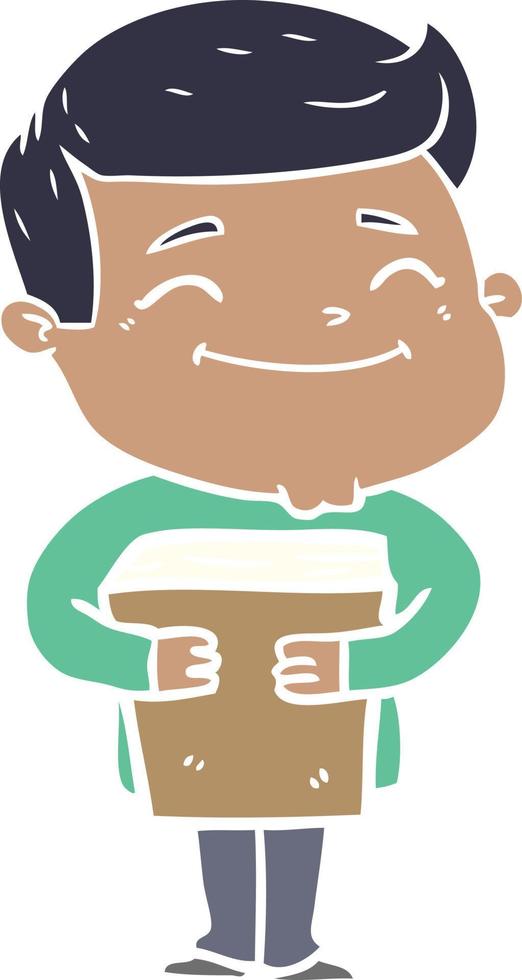 happy flat color style cartoon man holding book vector
