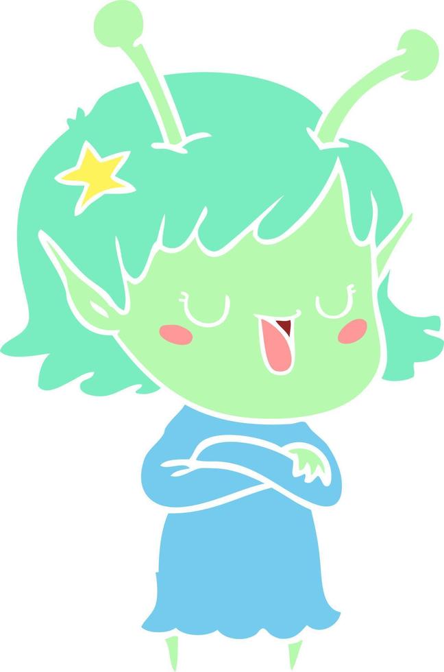 happy alien girl flat color style cartoon vector