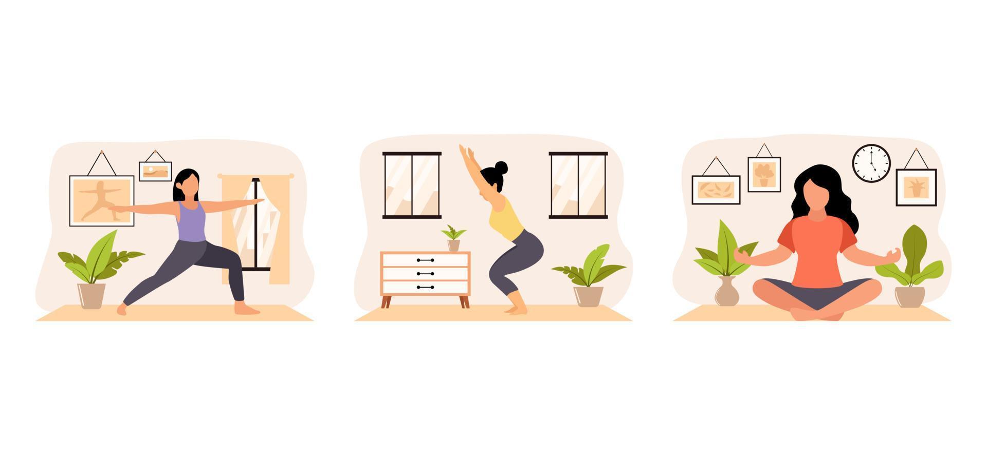 Yoga Activity Scene Flat Bundle Design vector