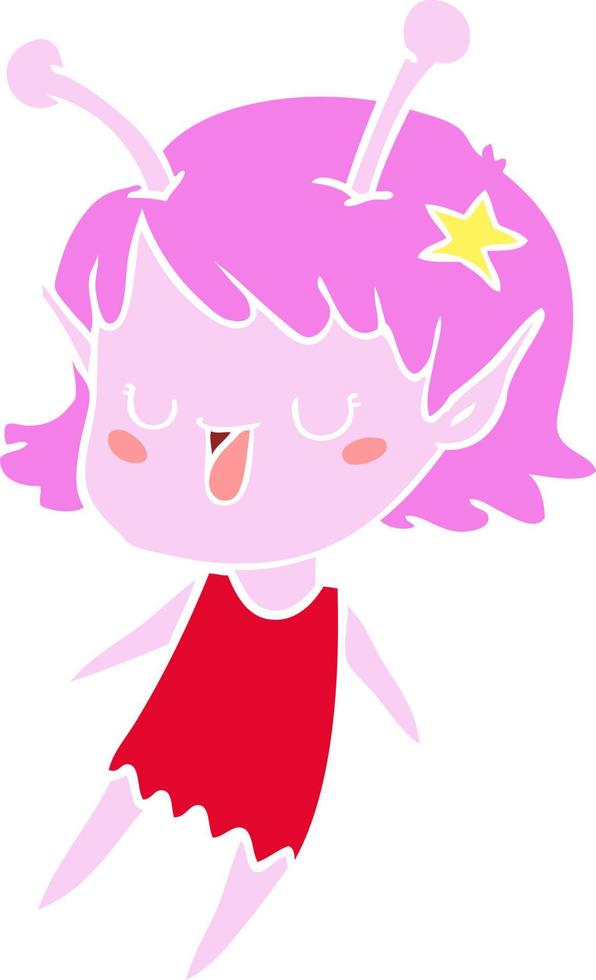 happy alien girl flat color style cartoon vector