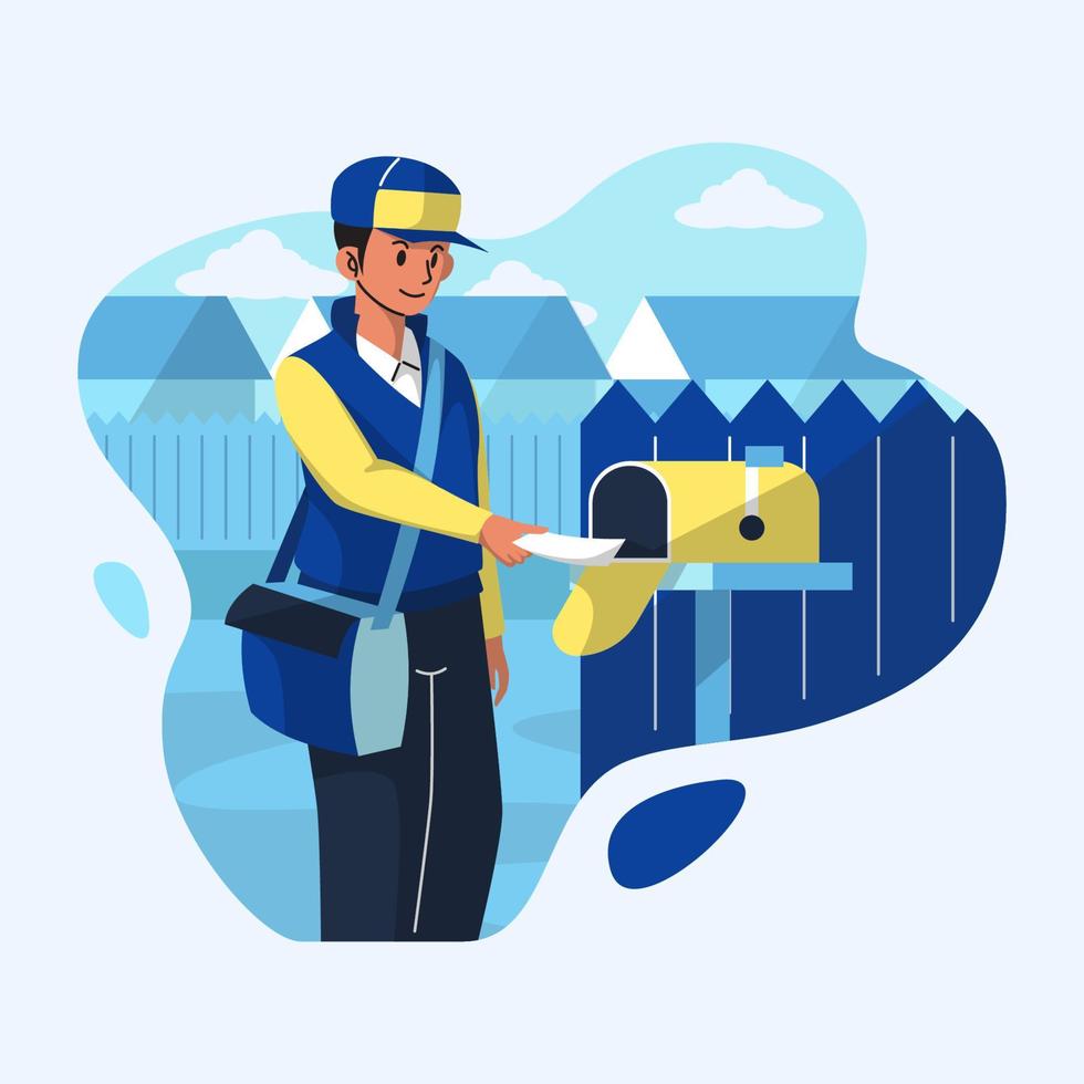 Postman Delivering Mail at Outside House vector
