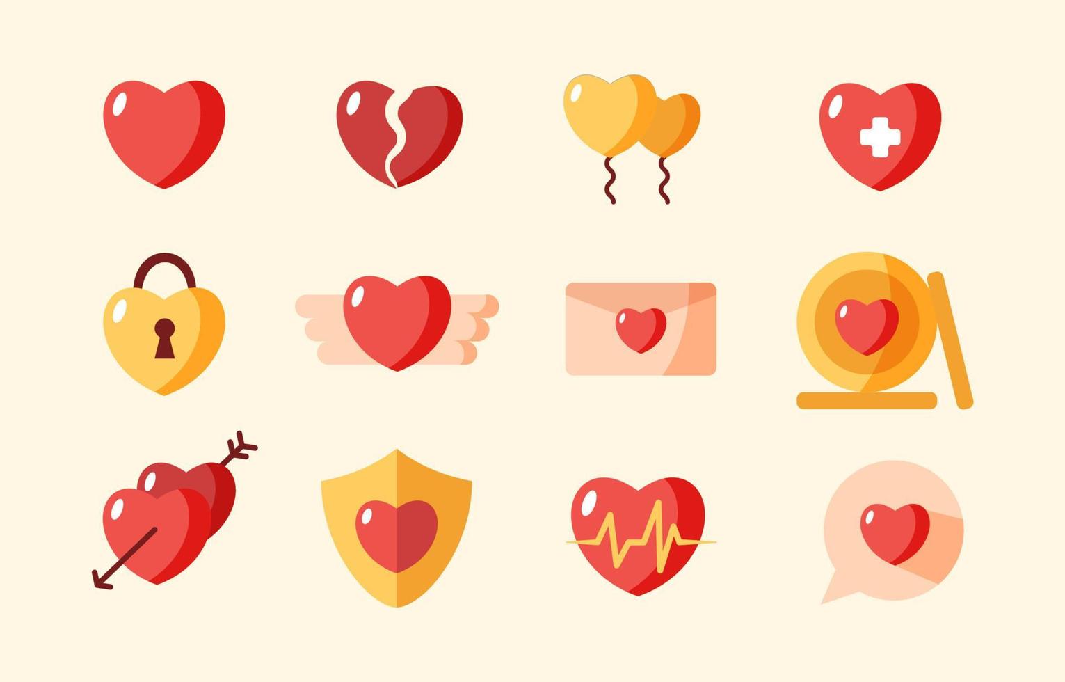 Cute Symbol of Love Icon Set vector