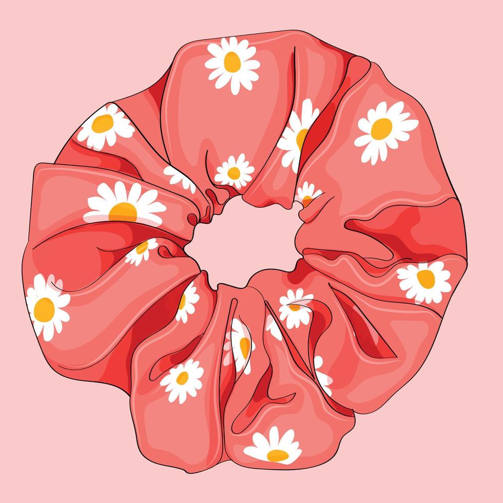 peach soft silk hair ties scrunchie. vector